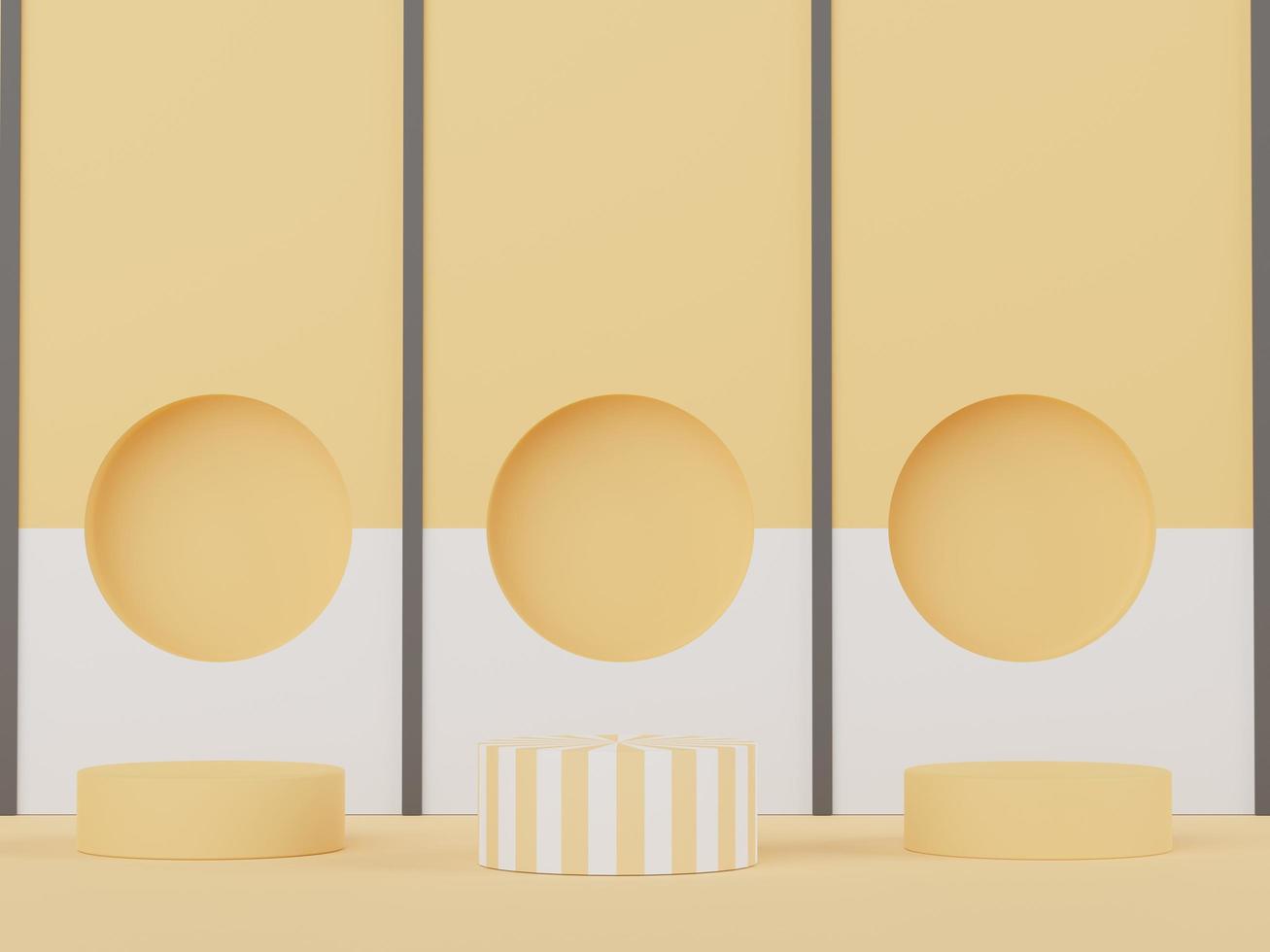 Podium for product placement with Retro modern and contemporary design. 3d rendering minimal scene for mock up and showing brand. Pedestal platform for cosmetic advertise. Various of arch simple. photo
