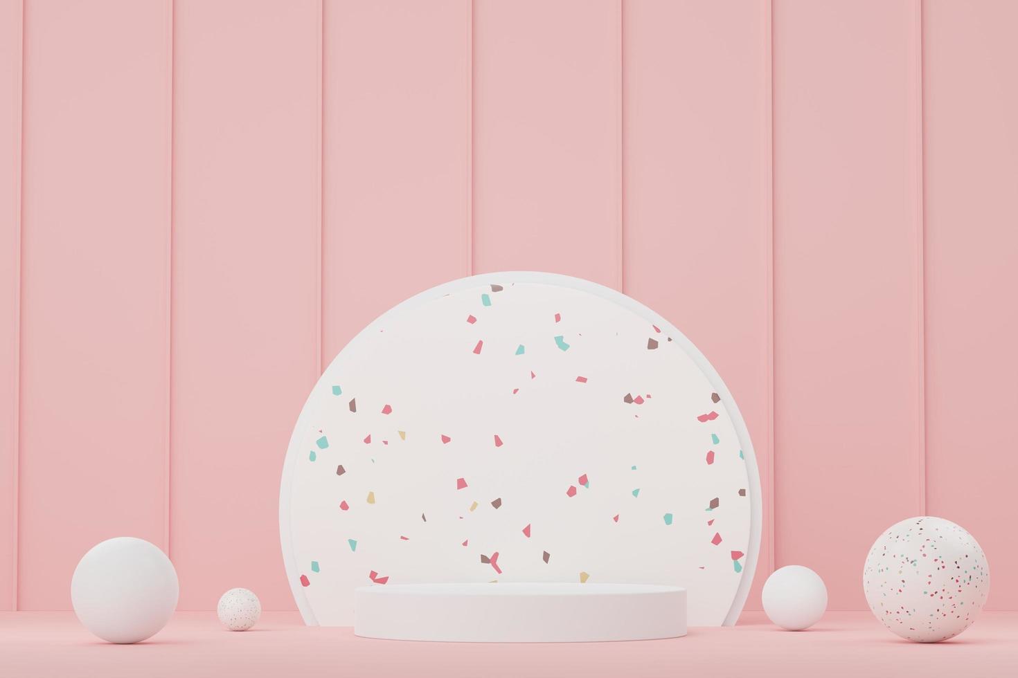 3d abstract white platform showcase for product and cosmetic presentation with terrazzo idea concept. Minimal Podium for mock up and advertising. Render geometric design scene for web banner. photo