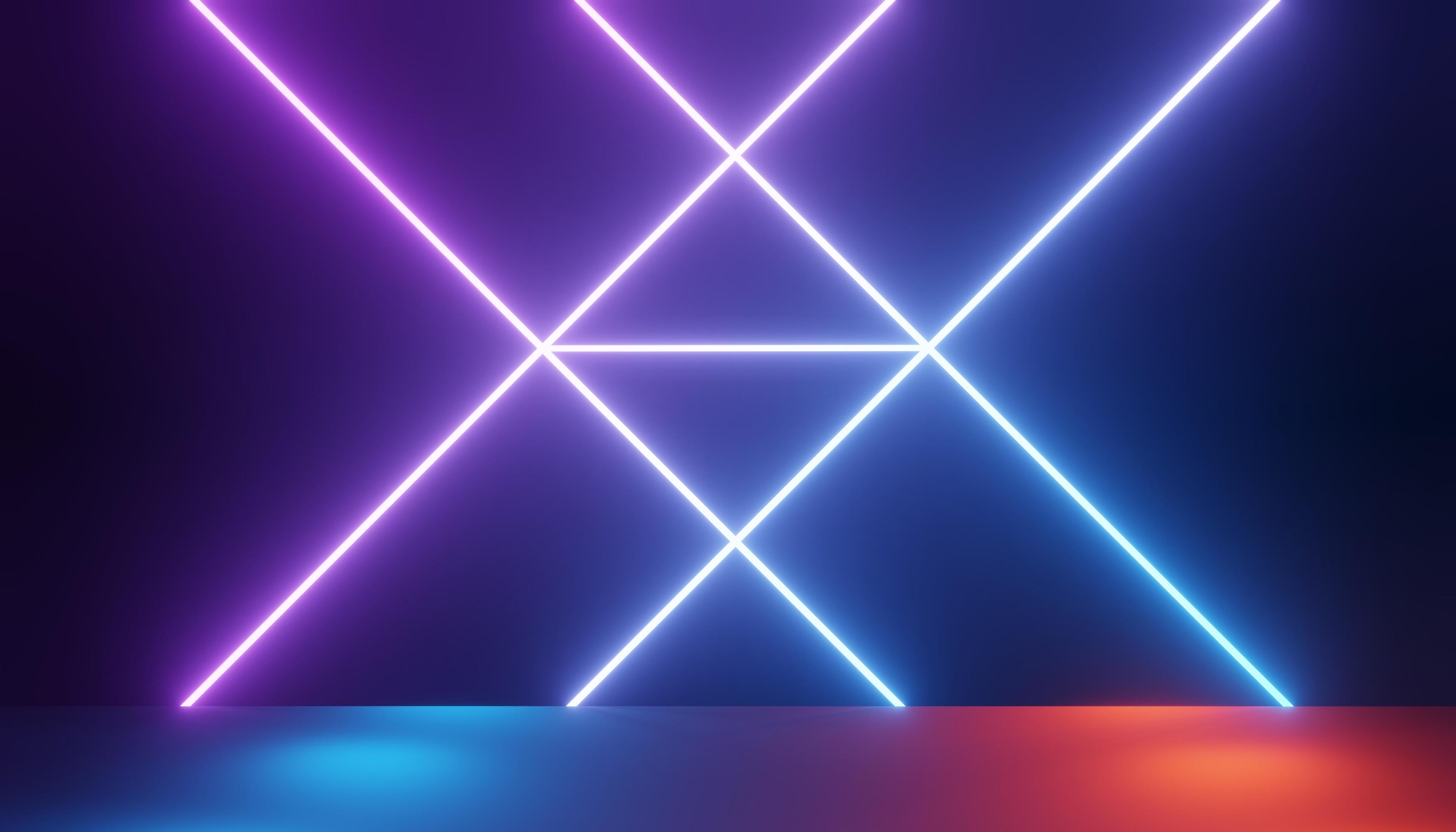 3d render of RGB neon light on darkness background. Abstract Laser