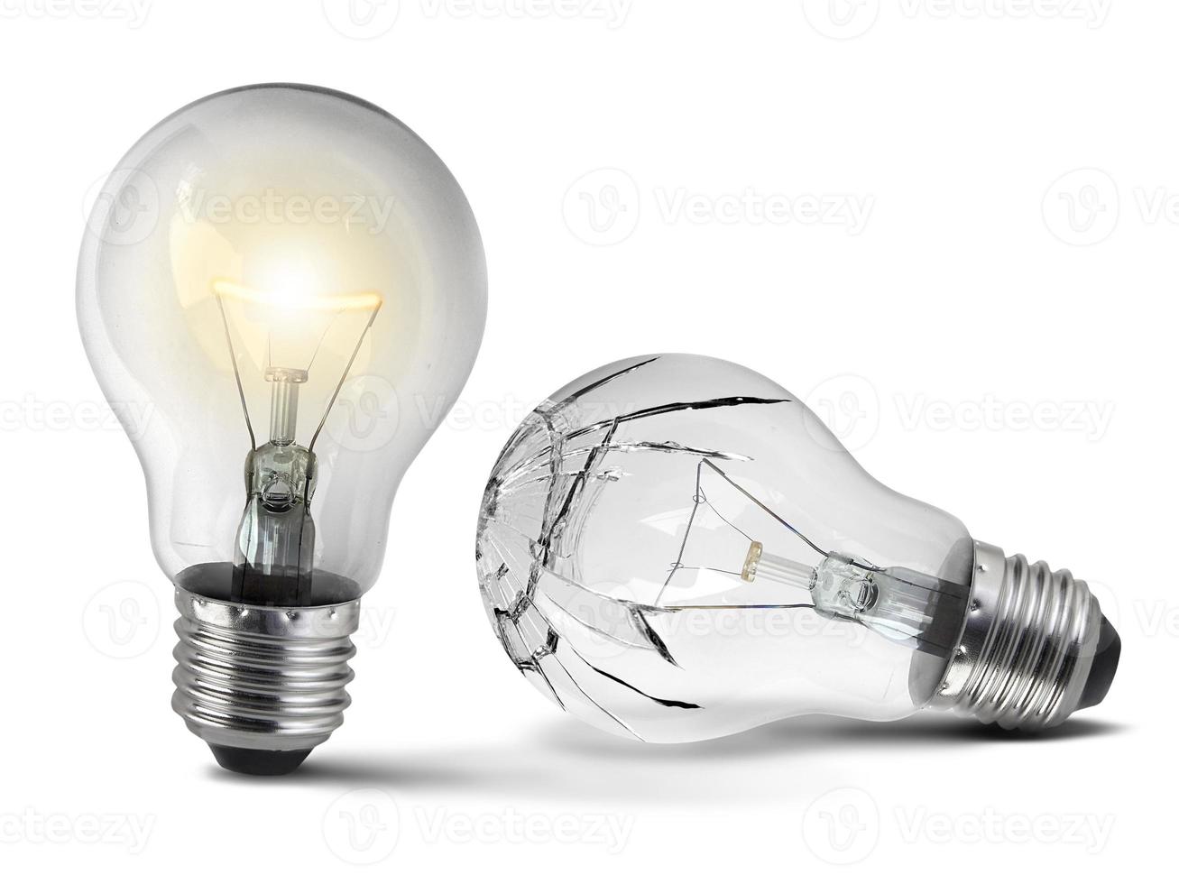 Broken bulb, isolated white background photo