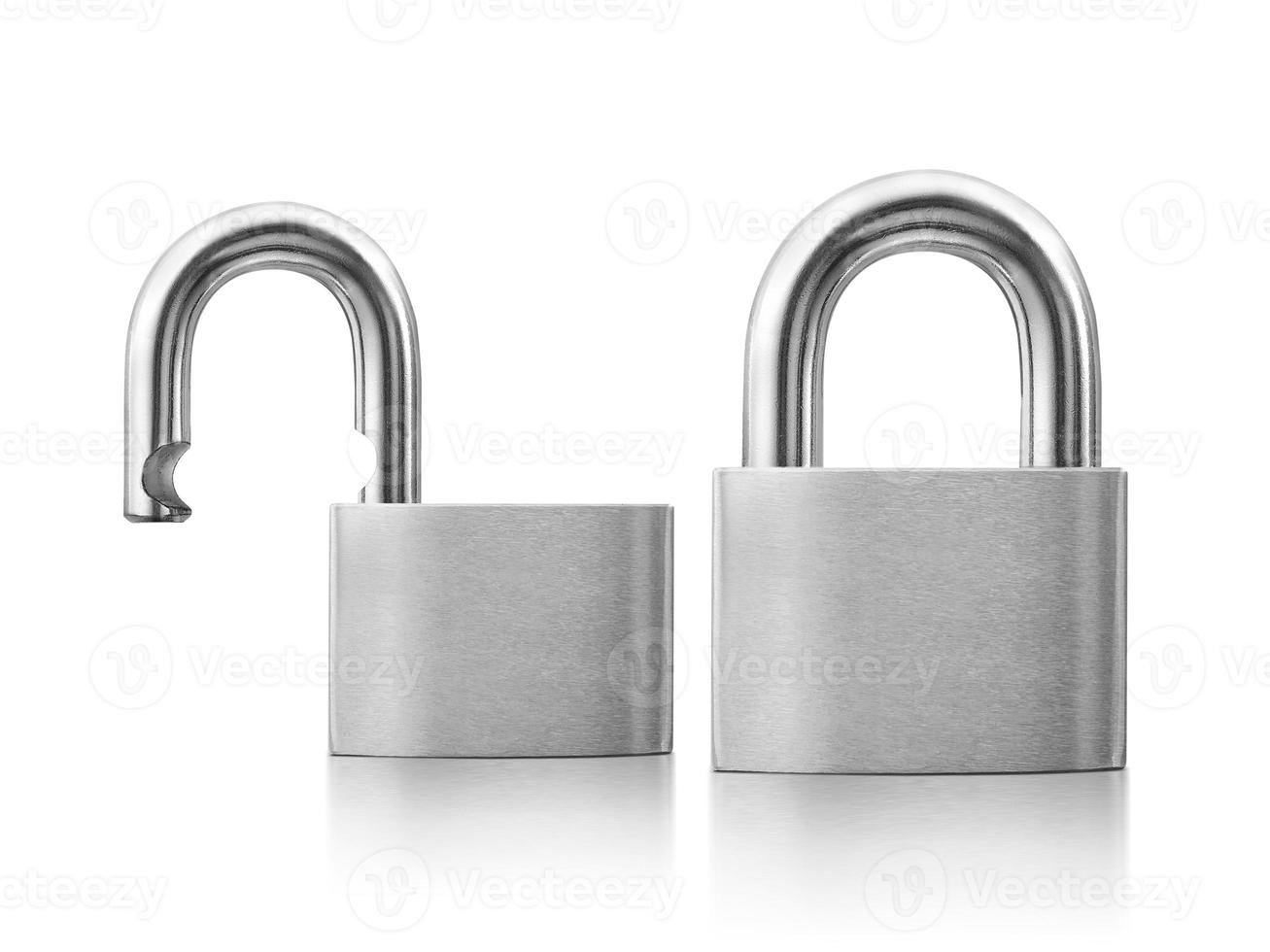 Locked and unlocked Padlock. isolated on white background photo