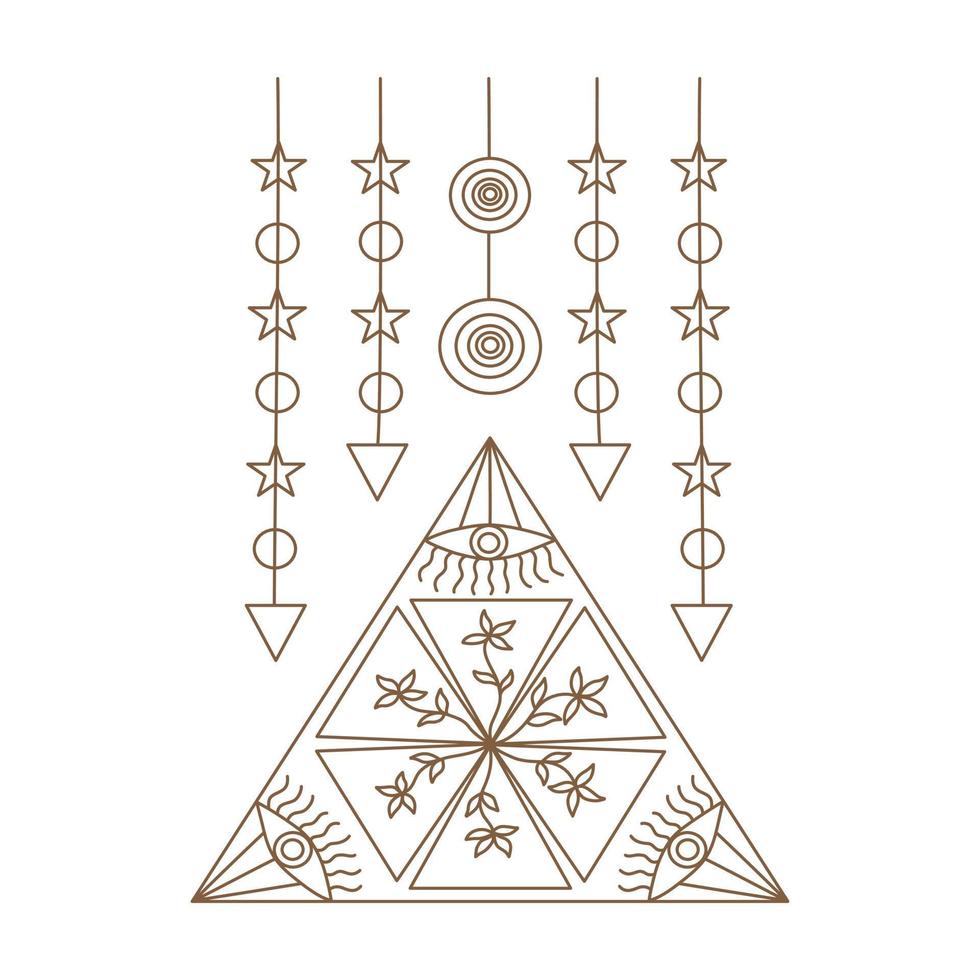Elements of Magic and celestial  designed in doodle style, brown lines on white background for card. Digital printing, scrapbooks, tattoos, t-shirt designs, stickers, and more. vector