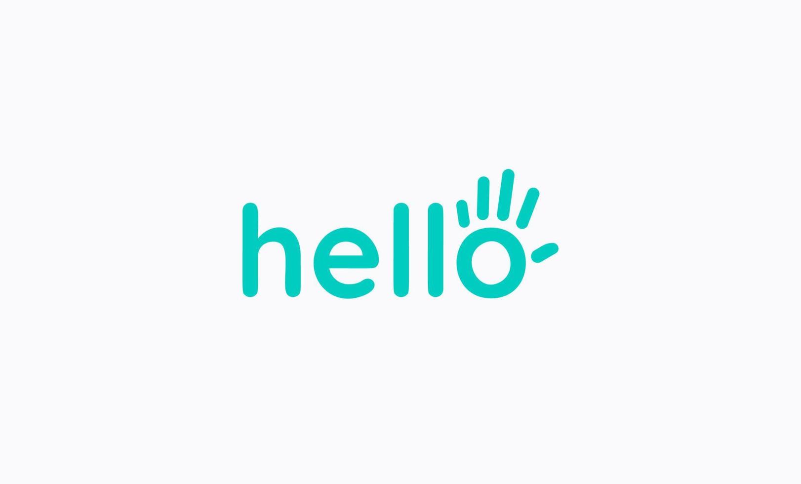 Hello letters with hand logo template, palm vector logo concept for friendly business identity, poster, banner. Vector illustration.