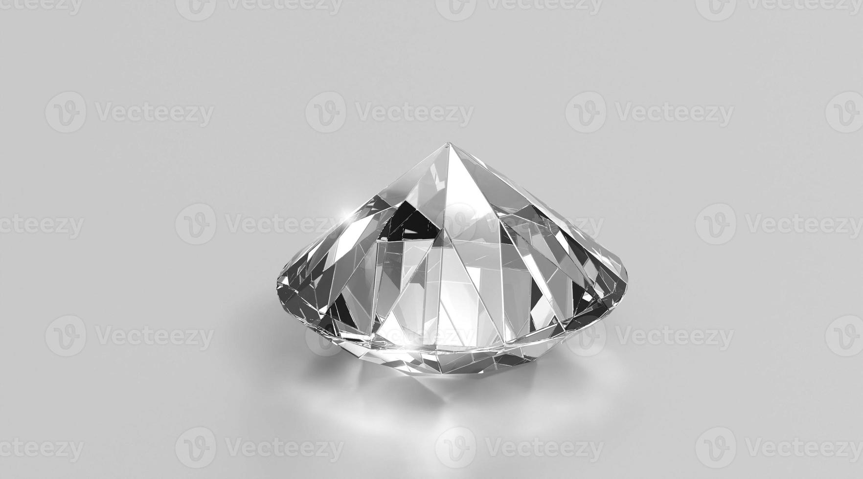 Shiny brilliant diamond placed on gray background. 3D render photo