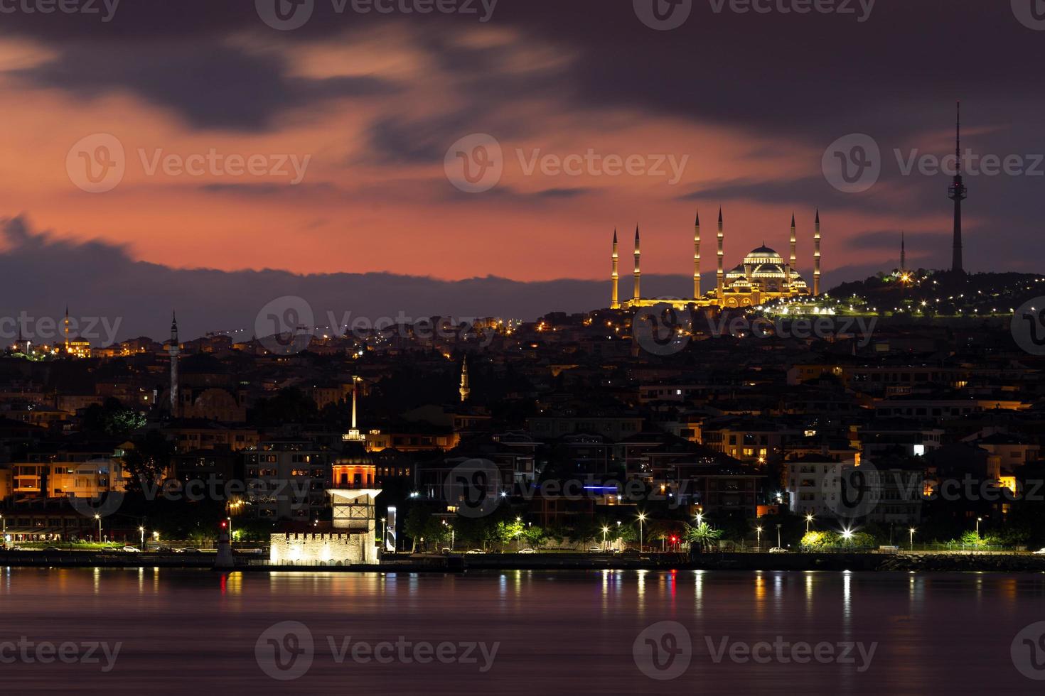 Maidens Tower and Camlica Mosque in Istanbul, Turkey photo
