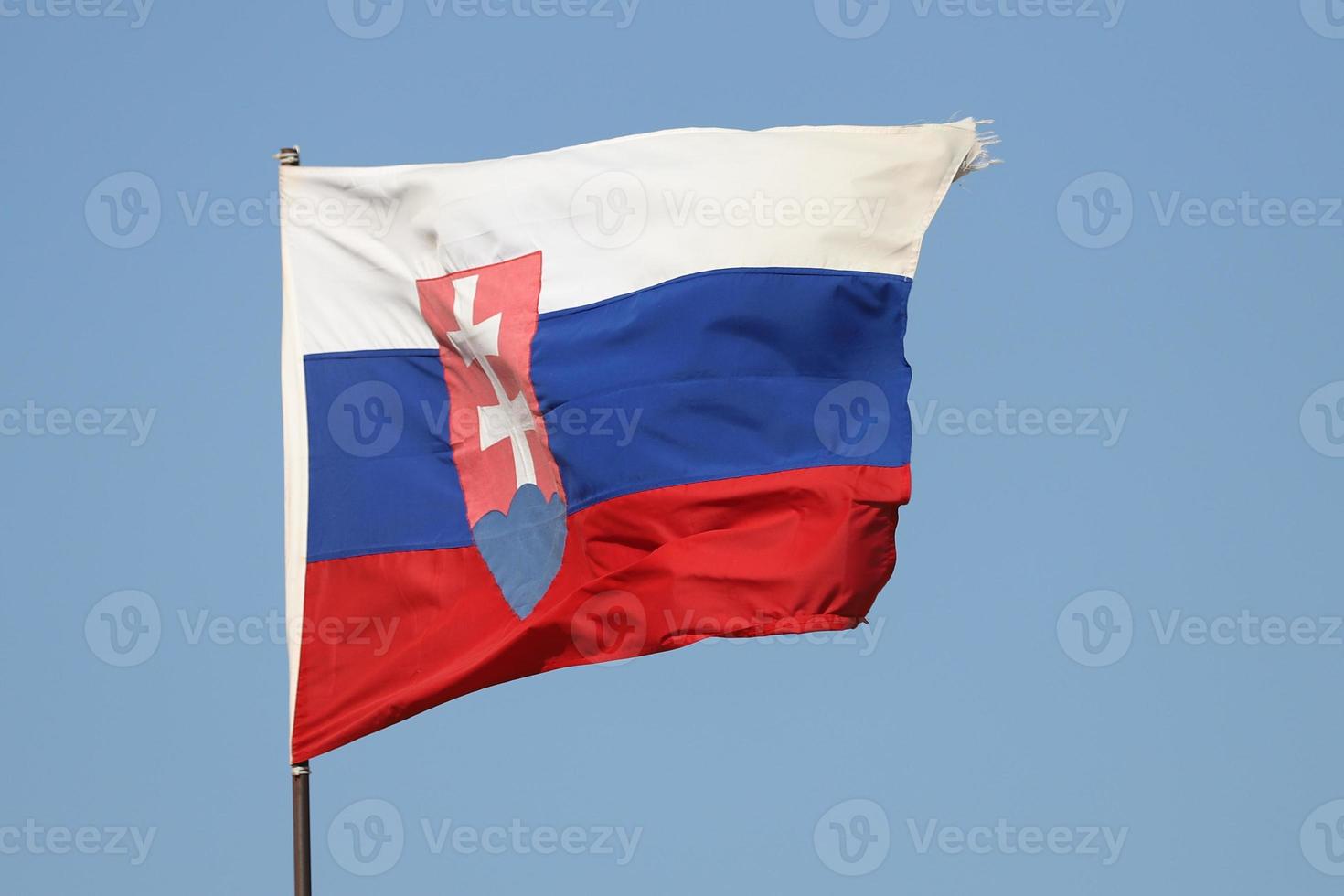 Slovakian flag flying on flagpole photo