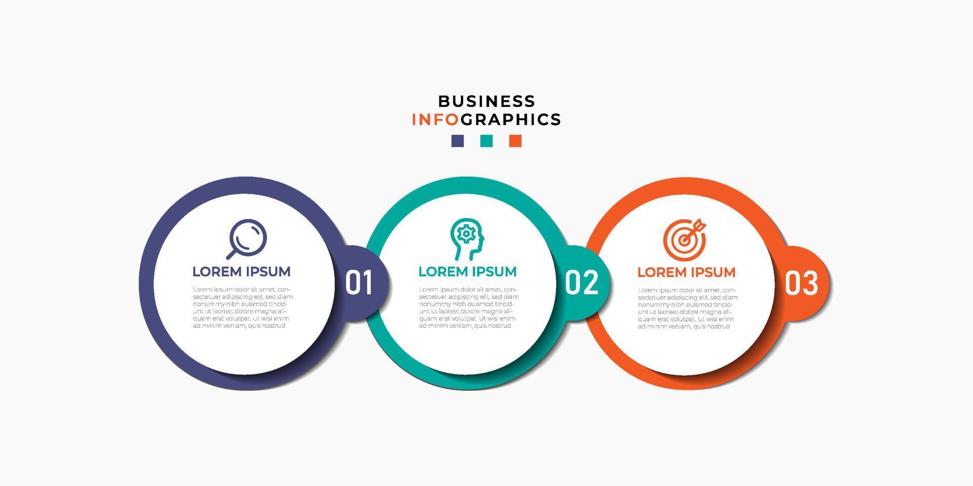 Infografía moderna de 3 pasos, opciones o niveles con etiqueta. gráfico de información de línea de tiempo. presentación de negocios, folleto de información, banner, plantilla de diseño de flujo de trabajo. ilustración vectorial eps10 vector