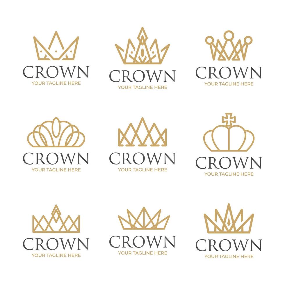 conjunto de logotipo de corona de oro vector