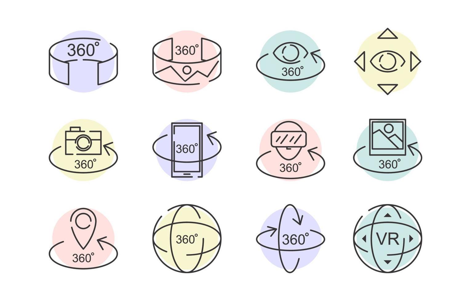 360 Virtual Tour Line Icon Set vector