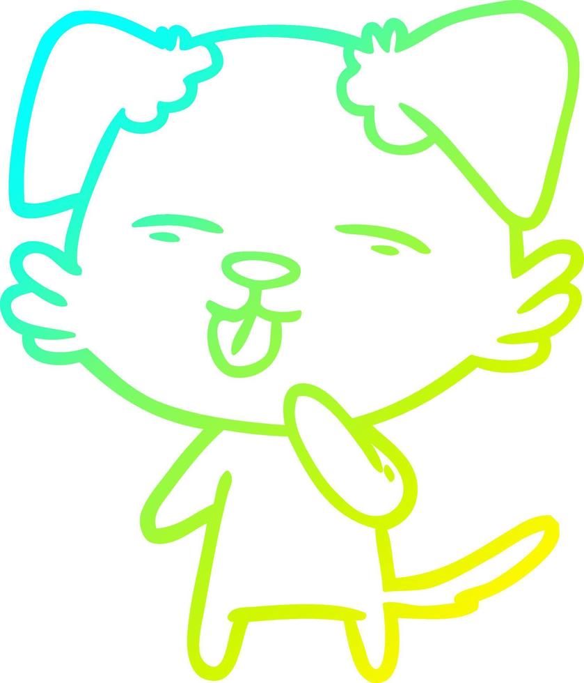 cold gradient line drawing cartoon dog sticking out tongue vector