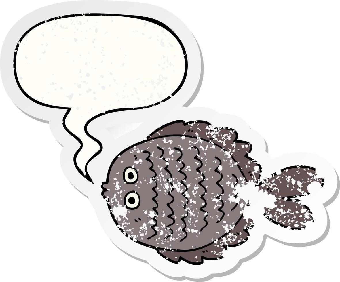 cartoon flat fish and speech bubble distressed sticker vector