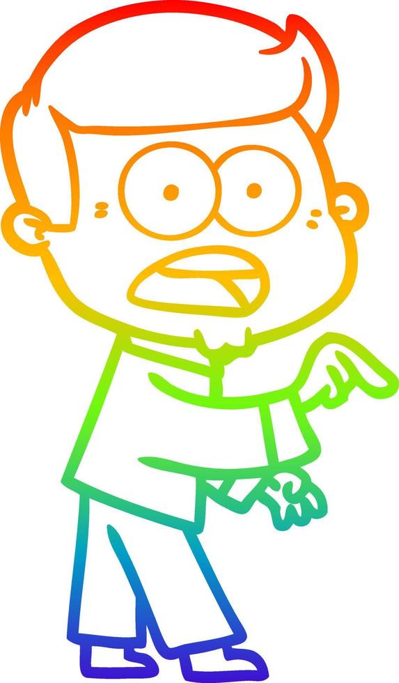 rainbow gradient line drawing cartoon shocked man vector