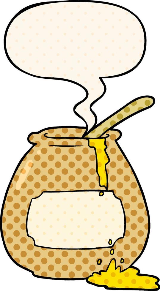 cartoon honey pot and speech bubble in comic book style vector