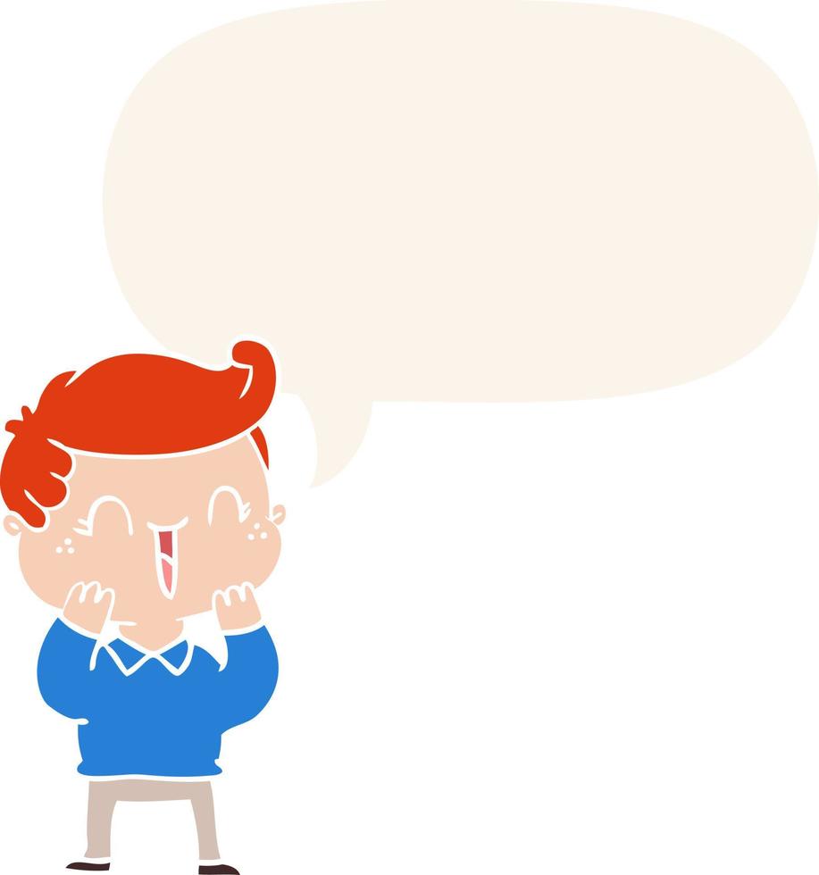 cartoon laughing boy and speech bubble in retro style vector