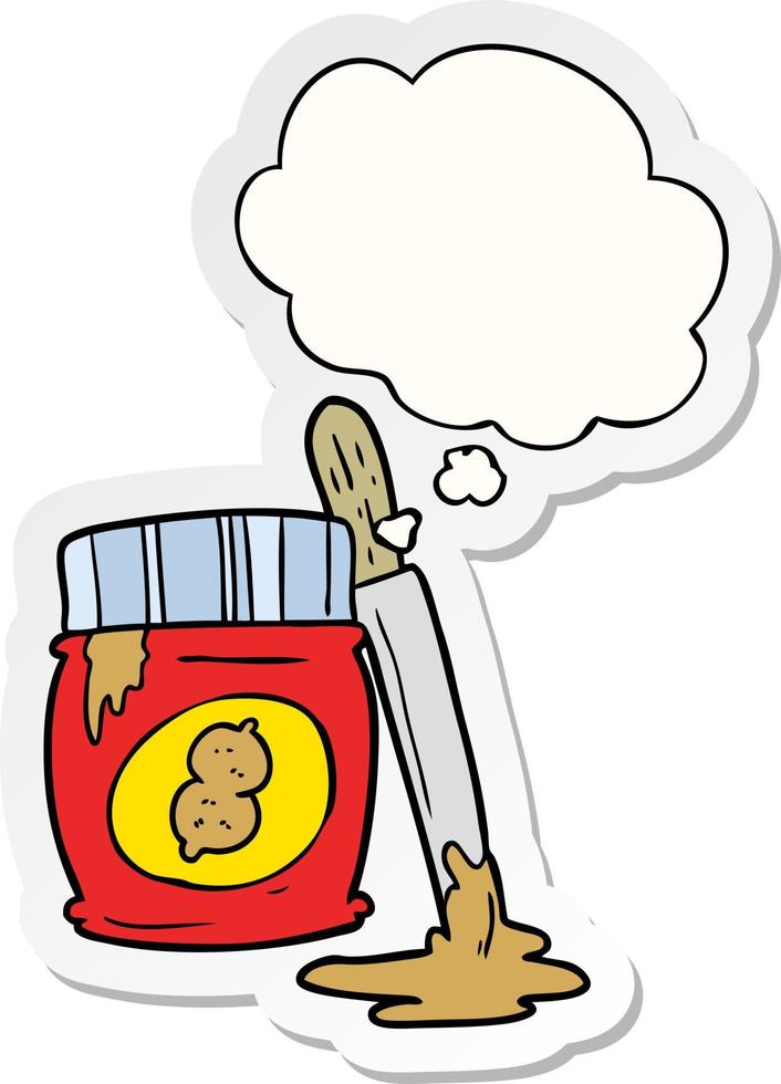 cartoon peanut butter and thought bubble as a printed sticker vector