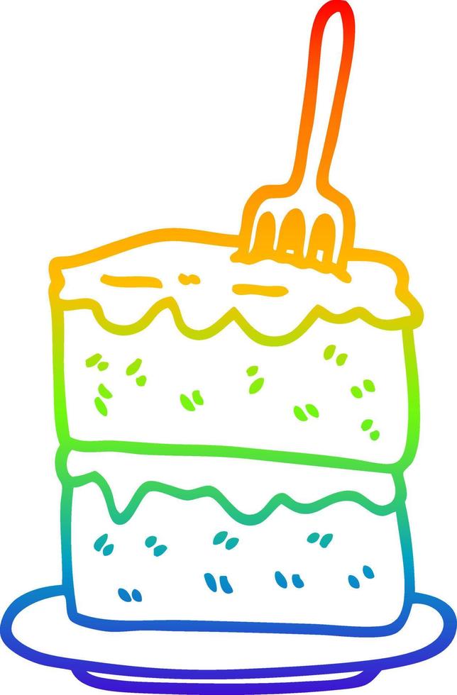 rainbow gradient line drawing cartoon slice of cake vector