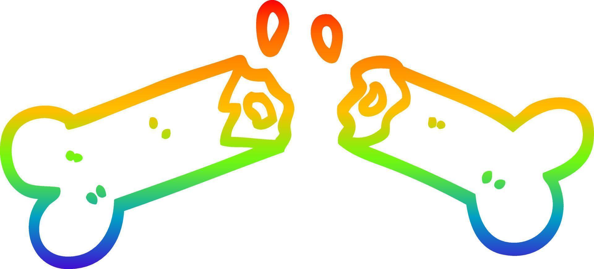 rainbow gradient line drawing cartoon broken bone vector