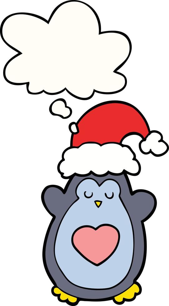 cute christmas penguin and thought bubble vector