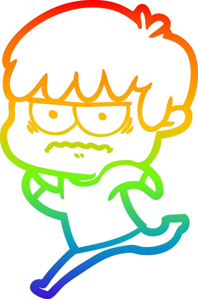 rainbow gradient line drawing annoyed cartoon boy vector