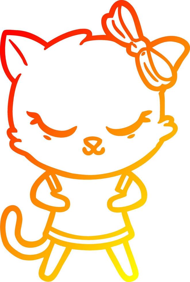 warm gradient line drawing cute cartoon cat with bow vector