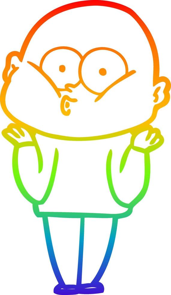 rainbow gradient line drawing cartoon bald man staring vector