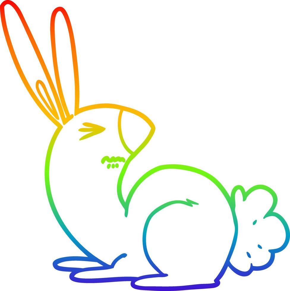 rainbow gradient line drawing cartoon annoyed rabbit vector