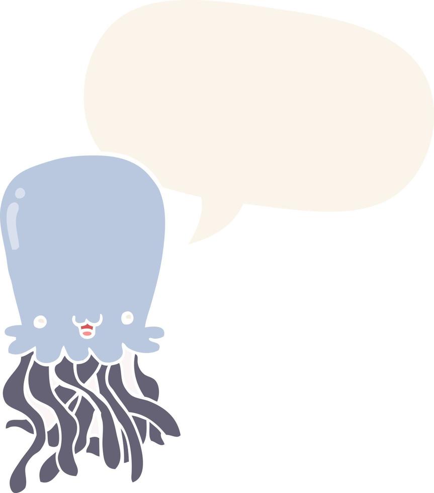 cartoon octopus and speech bubble in retro style vector