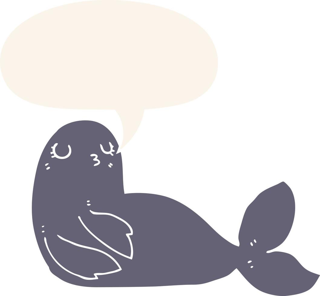 cartoon seal and speech bubble in retro style vector