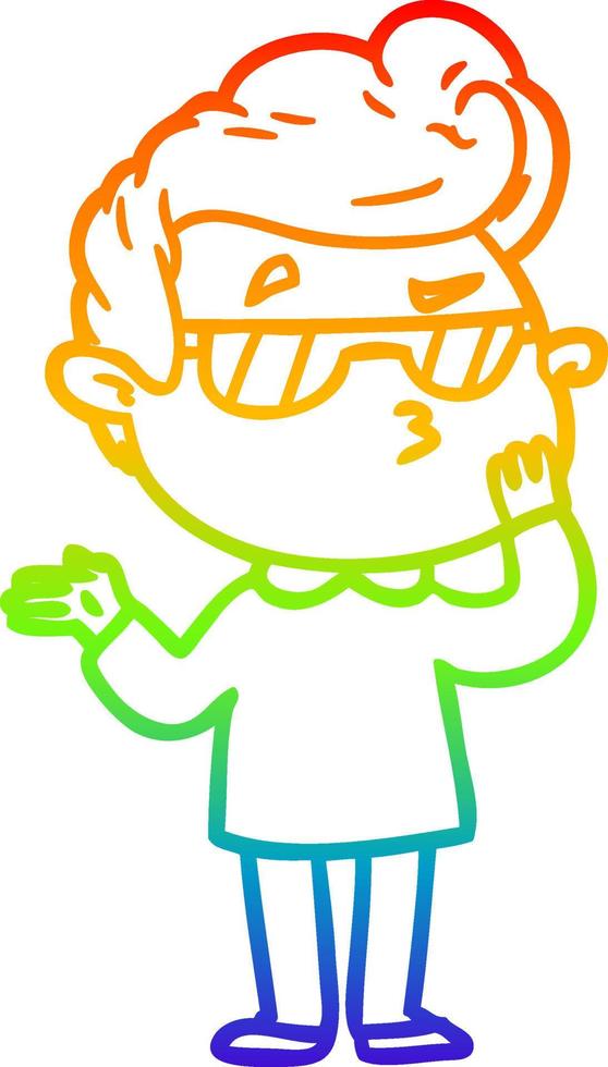 rainbow gradient line drawing cartoon cool guy vector