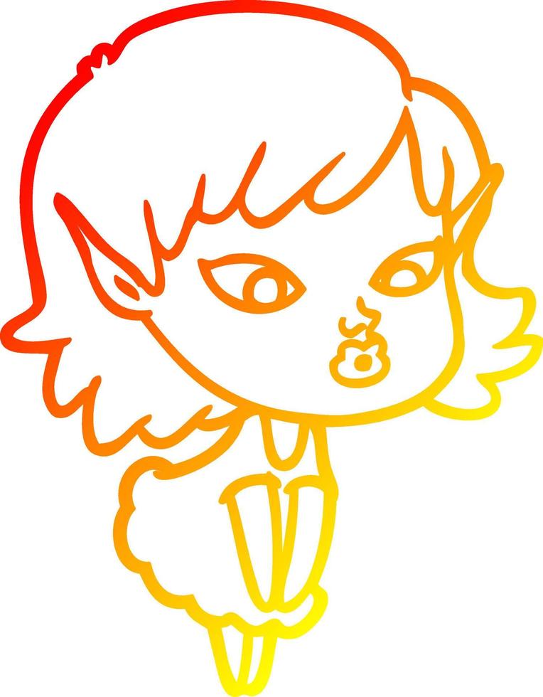 warm gradient line drawing pretty cartoon elf girl vector