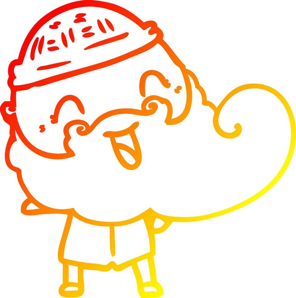 dibujo de línea de gradiente cálido hombre feliz con barba y sombrero de invierno vector