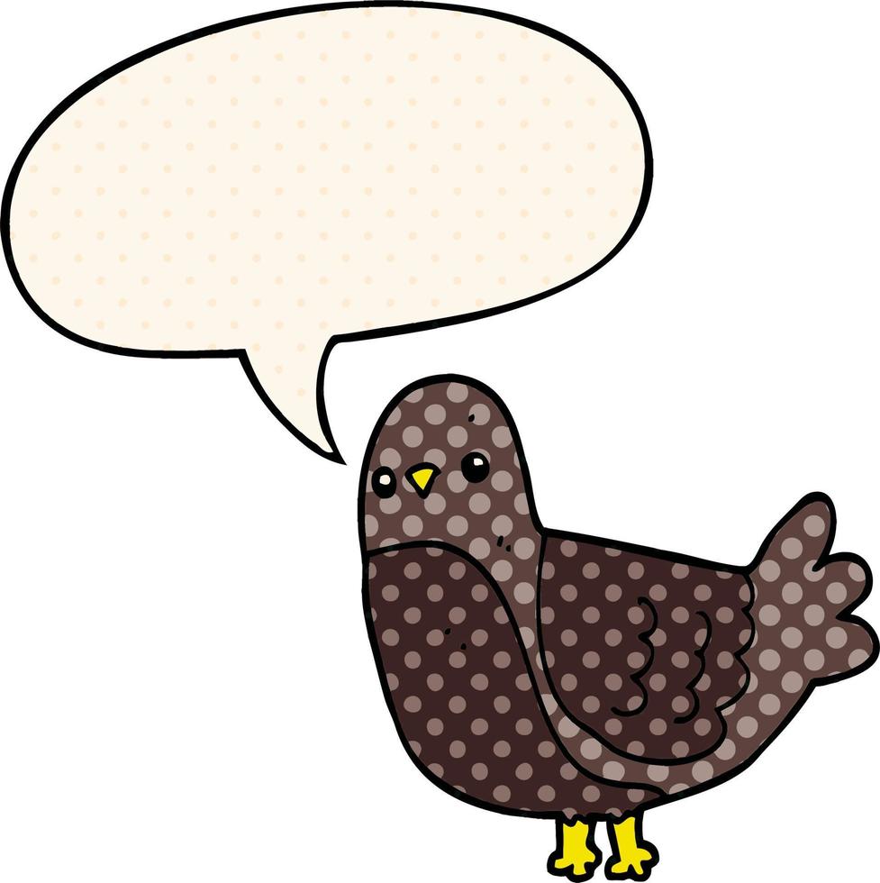 pájaro de dibujos animados y burbuja de habla al estilo de un libro de historietas vector