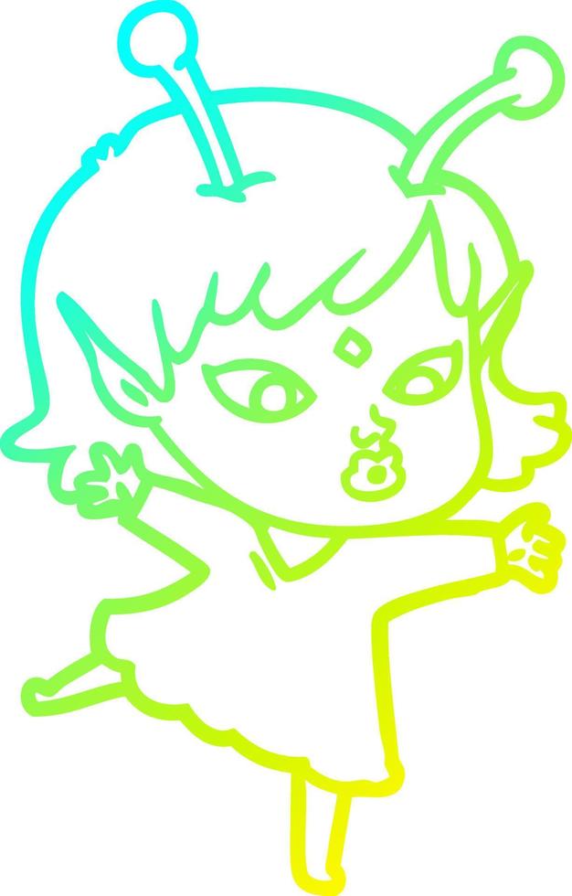 cold gradient line drawing pretty cartoon alien girl vector