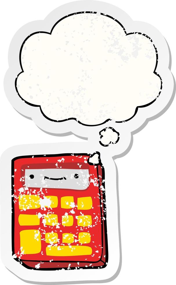 cartoon calculator and thought bubble as a distressed worn sticker vector