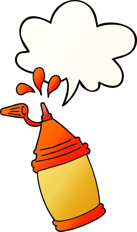 cartoon ketchup bottle and speech bubble in smooth gradient style vector