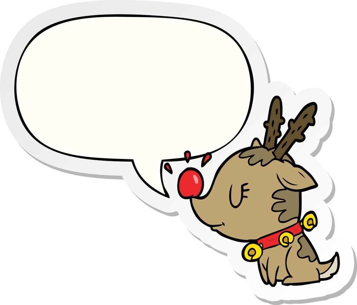 cartoon christmas reindeer and speech bubble sticker vector
