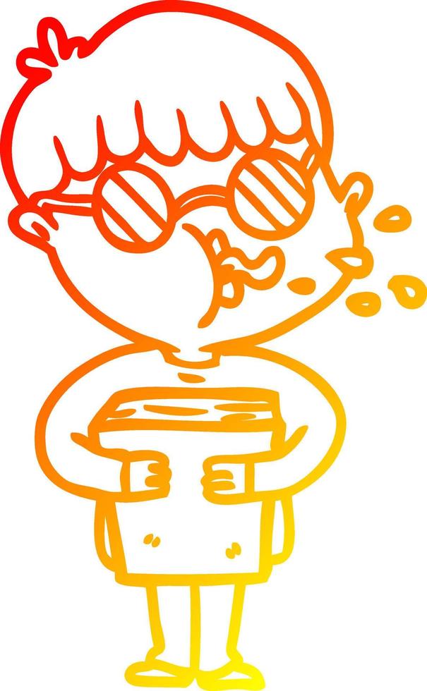 warm gradient line drawing cartoon boy wearing spectacles vector