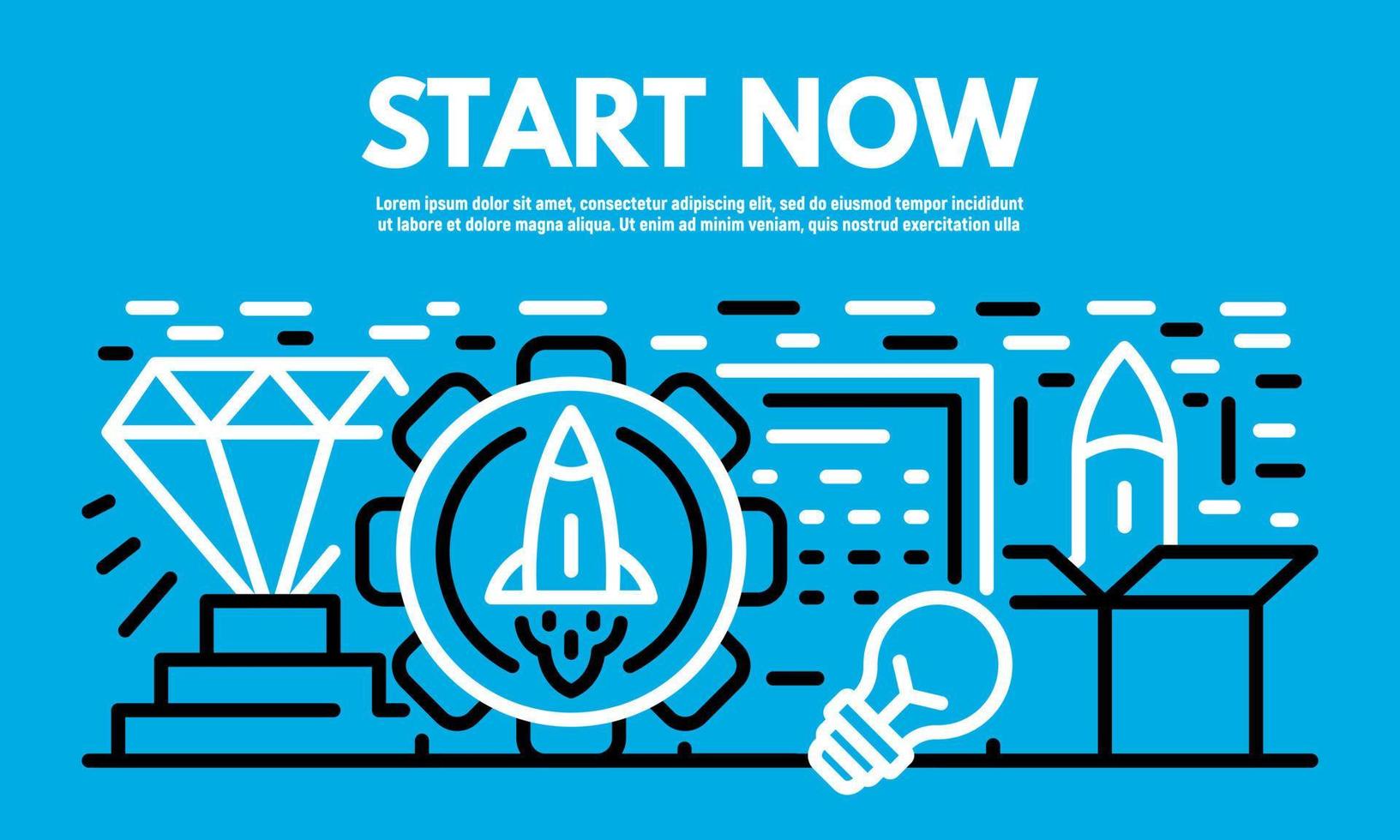 Start now banner, outline style vector