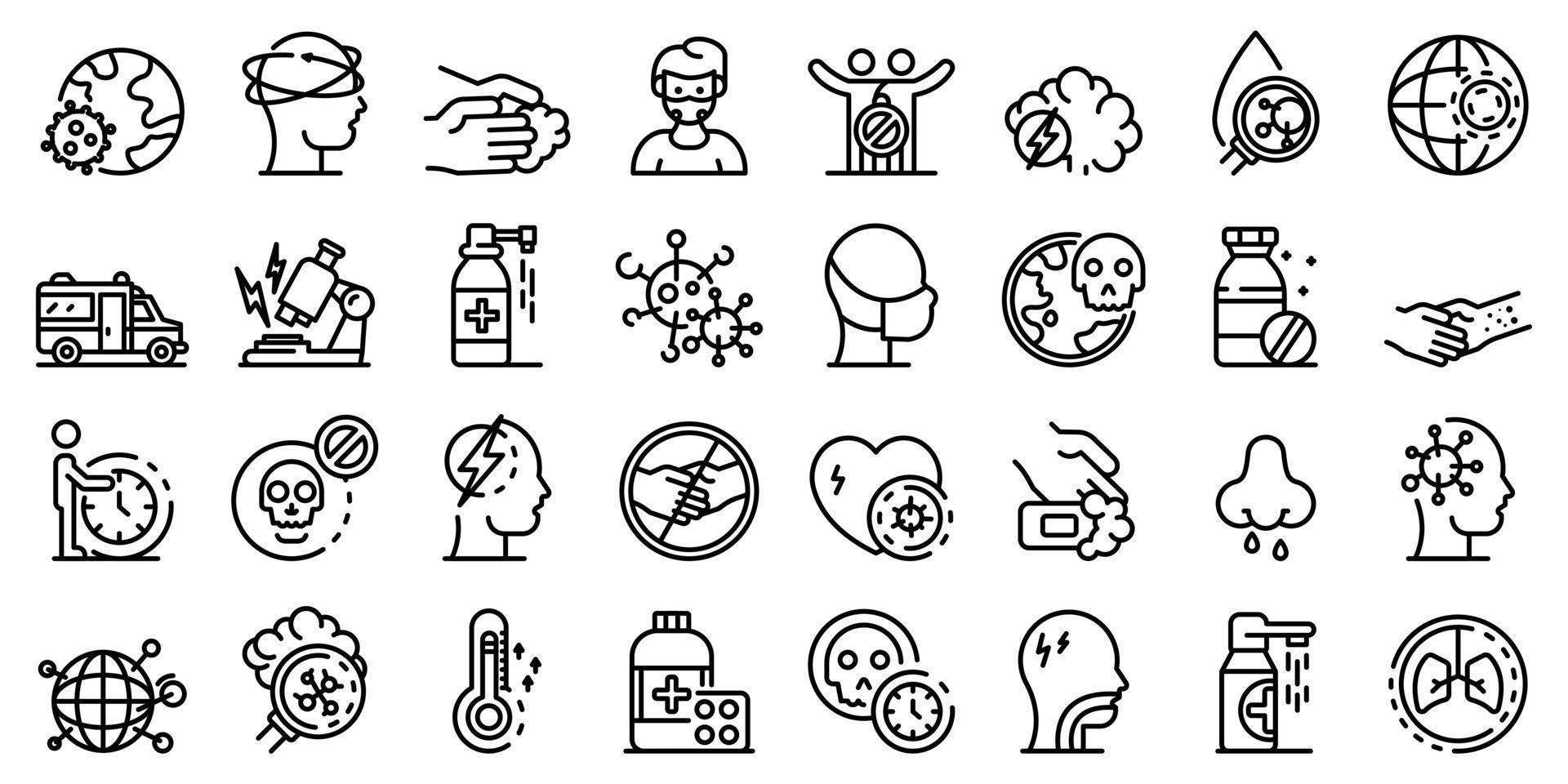 Coronavirus icons set, outline style vector