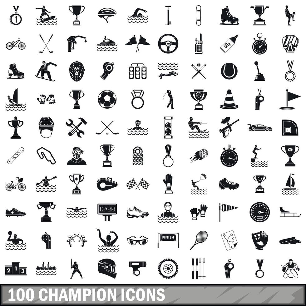 100 champion icons set, simple style vector