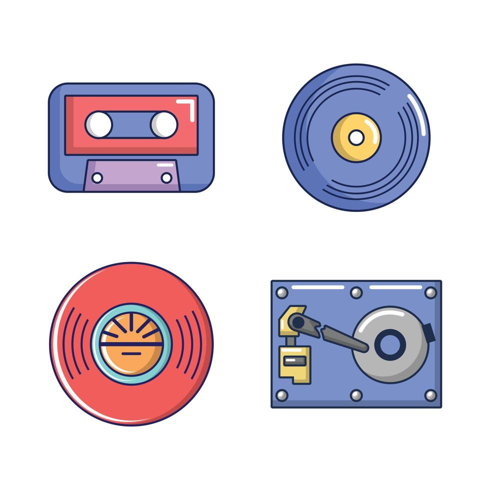 conjunto de iconos de almacenamiento de información, estilo de dibujos animados vector