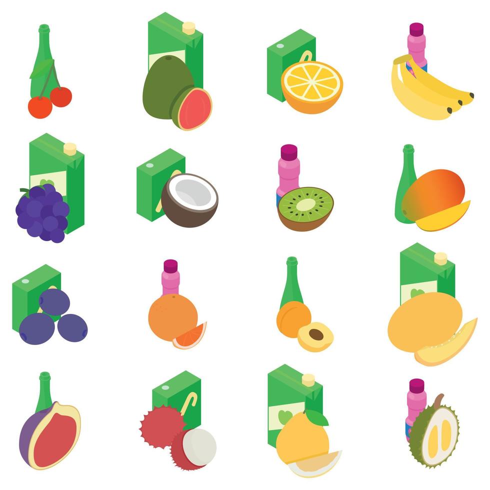 conjunto de iconos de jugo, estilo isométrico vector