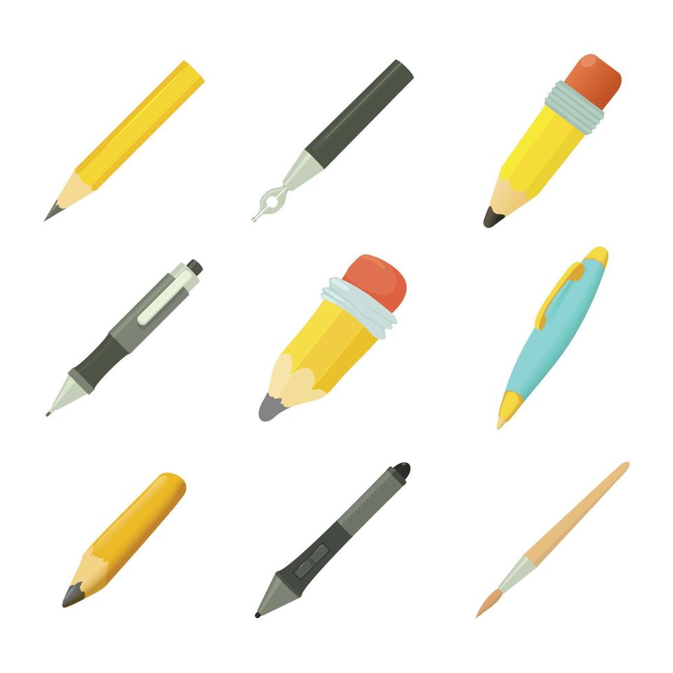 Pens icon set, cartoon style vector