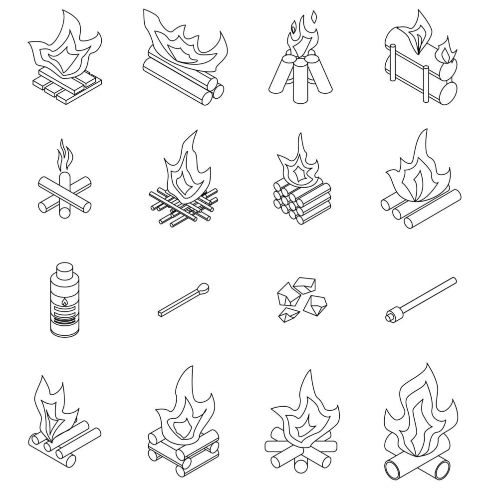 Campfire icons set vector outine