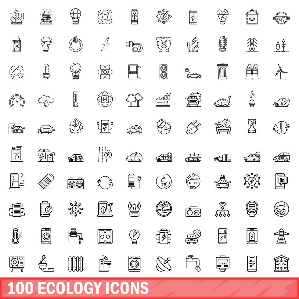 100 ecology icons set, outline style vector