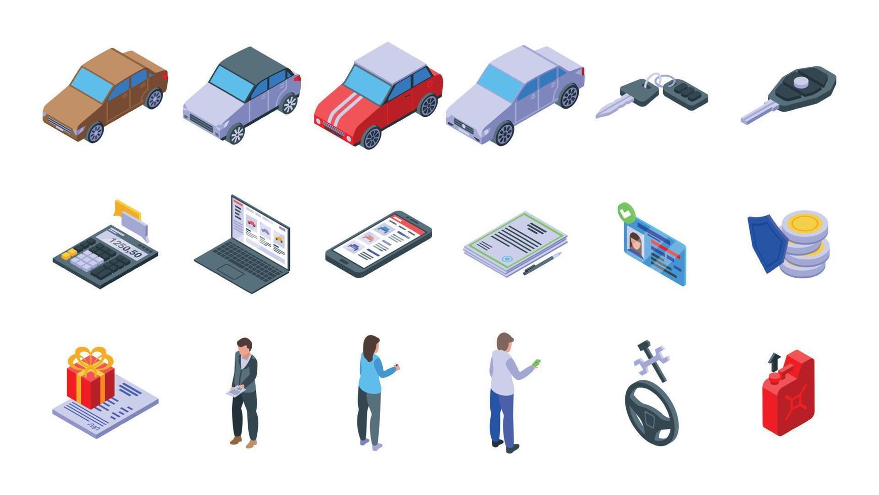 Buying car icons set, isometric style vector