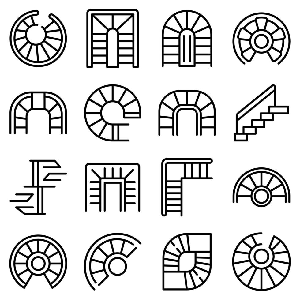 Spiral staircase icons set, outline style vector