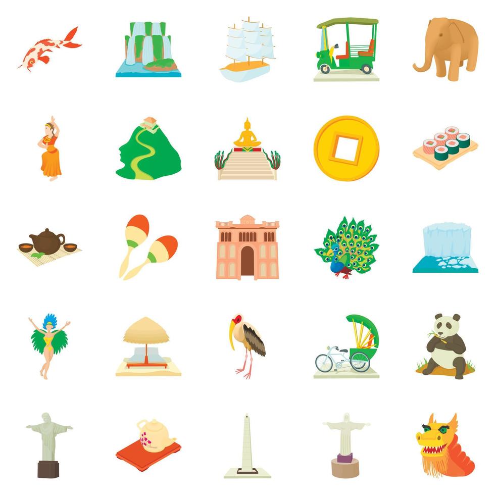 conjunto de iconos de viaje, estilo de dibujos animados vector