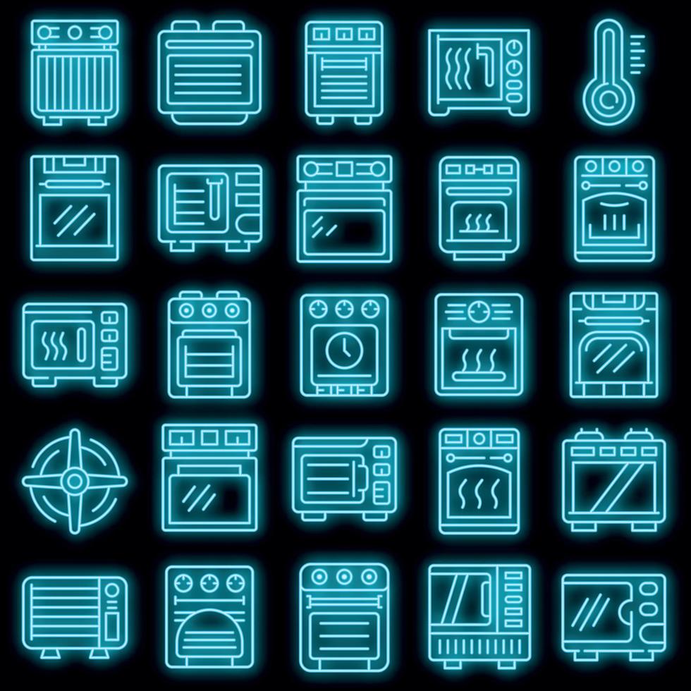 Convection oven icons set vector neon