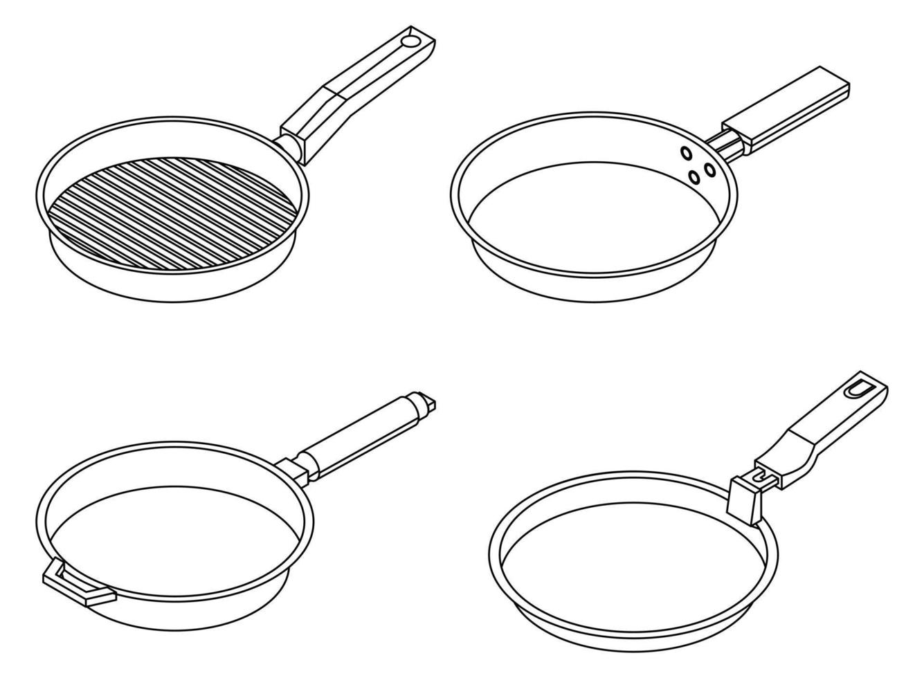 conjunto de iconos de sartén a la plancha contorno vectorial vector